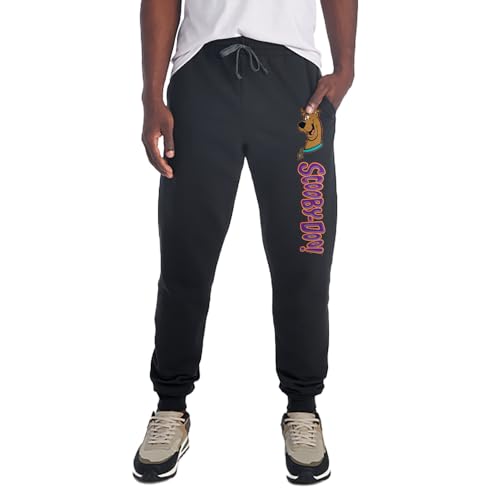 Scooby Doo! Scooby Face and Logo Unisex Jogger Sweatpants with Pockets for Men and Women, Black, Medium