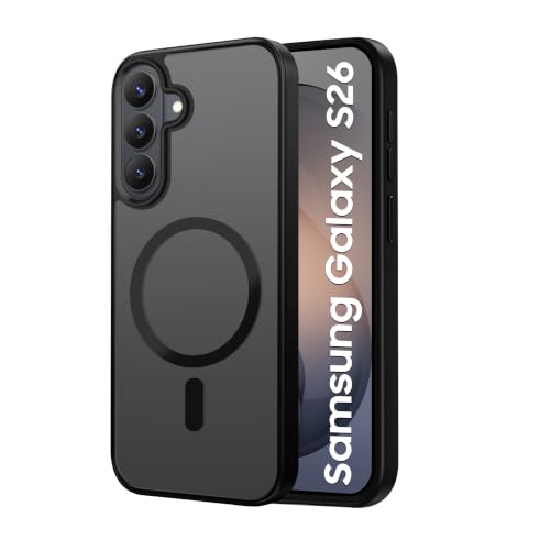 Image of CEDO Magnetic Cover for Samsung Galaxy S26 (5G) | Compatible with MagSafe Wireless Charging | Matte Black Case Designed with Magnetic Lock Shockproof Edge Protection Backcover (Translucent Black)