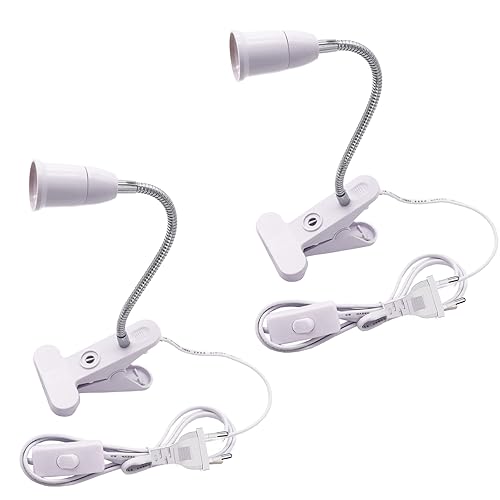 OMIGA 2 Pièces Lampe Pince pour Lit E27 Avec Pince Lampe de Lecture de Bureau Led 360° Cou Flexible pour Plantes Aquariums Table Maquillage Lecture (Blanc)