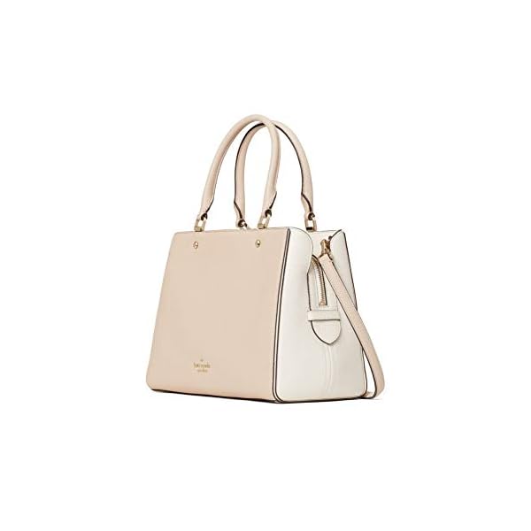 Kate Spade Leila Medium Triple Compartment Satchel Crossbody Bag Purse Handbag (Warm Beige)