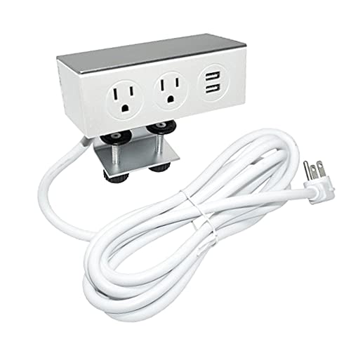 Barra de energía para escritorio con abrazadera, 2 enchufes y 2 puertos USB, cable de 5 pies, blanco miniatura 3