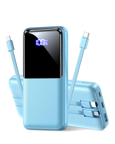 Portable Charger Power Bank, 50% Larger Capacity 20000mAh Battery Pack with Built in Cable, 22.5W Fast Charging Travel Camping Essential Powerbank for iPhone 17 16 Pro iPad Samsung S26 Google, Ocean