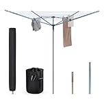 BLADO Rotary Washing Line 4 Arm 60M Washing Line Rotary with Peg Bag Rotary Clothes Lines for Outside, Whirlygig Clothes Airer Outdoor Comes with Cover & Metal Ground Spike (60M)