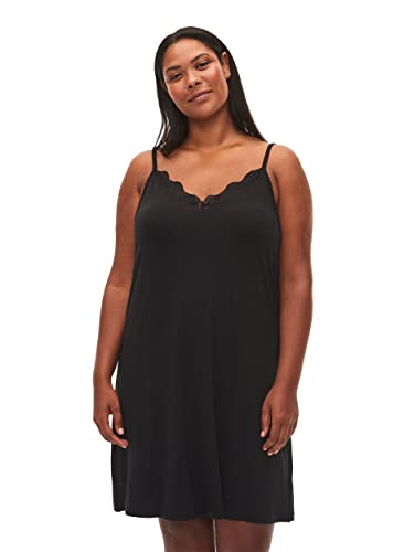 Déshabillé noir grande taille en viscose et dentelle extensible 52/54