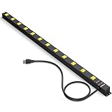 Bande d'alimentation en métal robuste 15 A/1875 W : boîtier en métal noir durable, câble d'extension de calibre 14 AWG/3C, 15 A, 125 V/1875 W haute puissance, parfait pour les ateliers, garages fermés, bureaux et écoles. Bureaux à domicile, garages fermés, applications industrielles, vente au détail, établi.