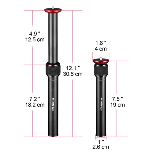 Minifocus Tripod Extension, 12” All Aluminum Tripod Extension Tube, 2 Section Telescopic Tripod Extender With 1/4” To 3/8” Screw, Tripod Center Column For Tripod/Gimbal/Dslr Camera, Max Load 33Lb #TOP3