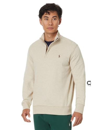 Polo Ralph Lauren Men's Luxury Jersey Quarter-Zip Pullover, Expedition Dune Heather 1, XL