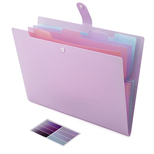 Nafy Colorful Expanding File Folder, 5 Pockets Folder With Colored Labels Portable Weave Pattern Accordion File Folder A4 Letter Size Project Organizer Document Folder For Office School (Purple) #TOP26