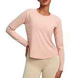 Generisch Camiseta deportiva de manga larga para mujer con cuello redondo - Camiseta funcional ligera para entrenamiento y yoga | Parte superior básica transpirable para mujer, Estilo_r03 rosa