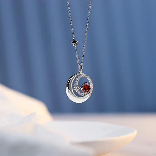 Fancime Genuine Garnet January Birthstone Necklace For Women 925 Sterling Silver Moon Star Pendant Necklaces Red Gemstone Fine Jewelry Birthday Anniversary Christmas Gifts For Girls Mom Daughter #TOP2
