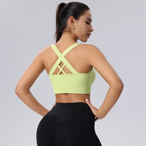 Image of High Support Sports Bras for Women,Criss Cross Strappy Back Seamless Padded | Removable Pads, A-DD Cup, Full Coverage, Seamless, Wireless, Scoop Neck, Cropped Bra, for Workout Yoga Gym Exercise Athletic