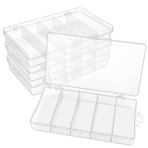 ISUSSER 4 Pack 5-Grid Clear Plastic Fishing Tackle Accessory Box Fishing Tackle Storage Fishing Lure Bait Hooks Storage Box 7x4.3x1.2inch