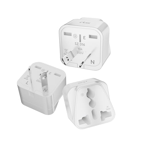 Image of rts India to Australia China New Zealand Adapter Plug Converter International Universal Travel Adapter for Smartphones Cell Phones Laptop Camera iPhone Tablets Chargers & More (3 Pack) White (2 PIN)