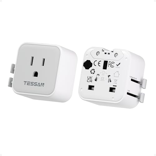 Image of TESSAN 2 Pack Universal Travel Adapter, Ultra Thin International Power Adapter, European Travel Plug Adaptor Worldwide US to Europe UK Italy Ireland New Zealand Japan (Type C G A I)
