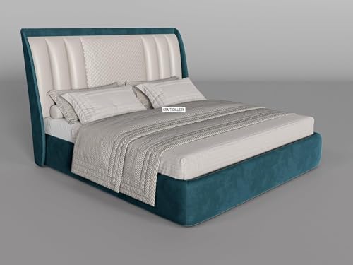 Image of Modern Upholstered King Size Bed with Box Storage for Bedroom | Wooden Double Bed with Storage | Platform Cot with Upholstery Premium Fabric | 6.5 x 6 Ft, Sheesham Wood (Teal Blue)