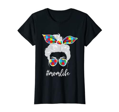 Mujer Mom-Life - Bandana para el cabello con autismo, moño desordenado para el día de la madre Camiseta