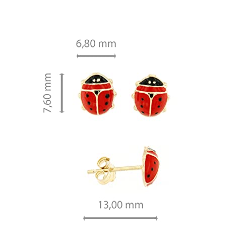 Pendientes de mariquita para niñas oro de 9 quilates Lucchetta suerte 3