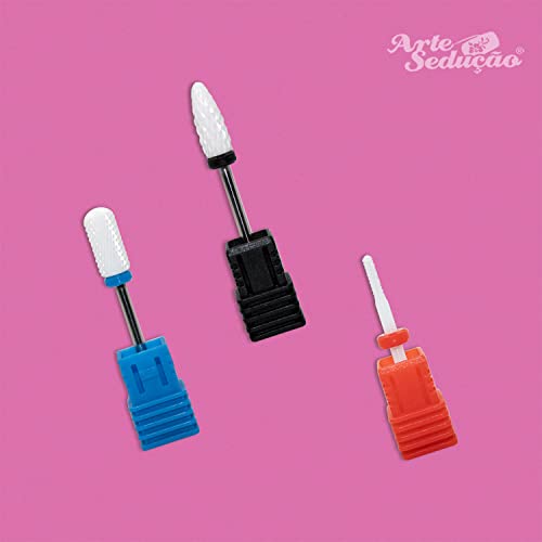 Kit com 3 Brocas Cerâmica Profissional para Unhas de Gel Fibra Acrigel