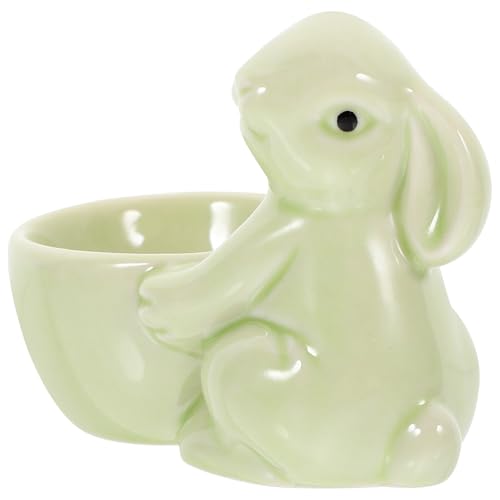 HOODANCOS Soporte para Huevos de Cerámica con Estatua de Conejo Verde Huevera de Mesa Estable y Decorativa para Pascua Organizador Multiusos para Huevos Cocidos y Pequeños Objetos