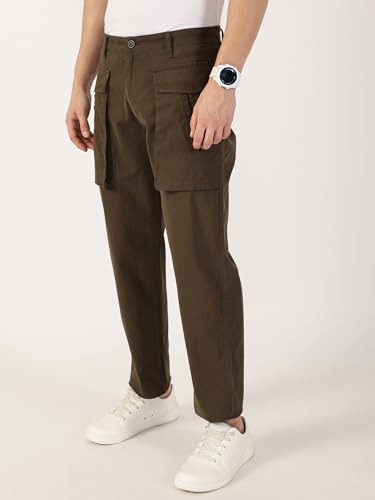 Image of Thomas Scott Men's | Solid | Light Weight | Breathable Fabric | Mid Rise | Regular Fit | Cotton Blend | Button Waist | Cargo | Trouser | Pants