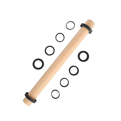 Super Kitchen Buchenholz Nudelholz Einstellbares Teigroller, Nudelhölzer Teigrolle mit Dicken Ringe in 5 Größen, Perfekt Backzubehör Rolling Pin für Fondant, Pizza, Cookie, Nudelteig, Mürbeteig, 45cm