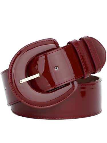 Womens 2In Wide Patent Leather Waist Belt For Dresses Coat With Big Buckle - Ladies Fashion Waistbands Belts