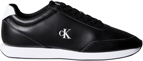Calvin Klein Uomo Sneakers Running Retro in Pelle, Nero (Black/Bright White), 44