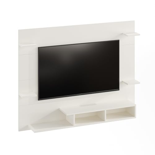 Image of FURNEASER Harrison Wall Mount TV Cabinet for Living Room | TV Unit with Back Panel, Set Top Box Stand & Display Shelves | Modern TV Rack & Entertainment Unit for 32 to 43 Inch TV (White)