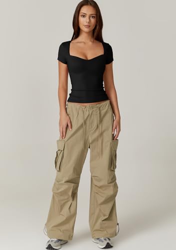 QINSEN Womens Sweetheart Neck Short Sleeve T Shirts Slim Fit Basic Tee Trendy Crop Top4