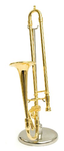 Trombone miniature doré en laiton 14 cm, objet décoration musique avec écrin