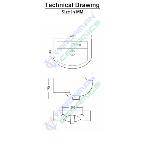 Image of Wash Basin Wall Hung Mounted Glossy Finish White Sink for Bathroom (18 x 14 x 7 Inch)