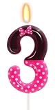 3rd Pink Black Birthday Candles for Girls, Pink Mouse Cake Topper Cupcake Decor, Cartoon Themed Birthday Party Decorations Supplies (Number 3)