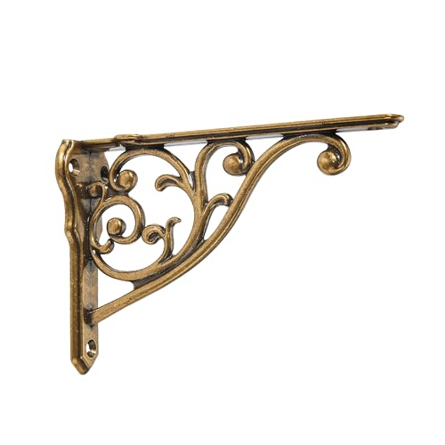 CABDM Ornate Decorative Shelf Brackets 8 inch Small Wall Mounted Shelving Bracket 4 Pack Antique Brass Vintage Shelf Bracket Victorian Wall Bracket (4 Antique Brass)