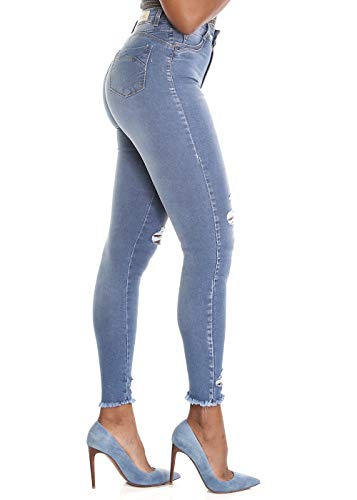 Cigarrete Push Up C/Barra Desfiada Diferenciada, Feminino, Sawary Jeans, Indigo, 40