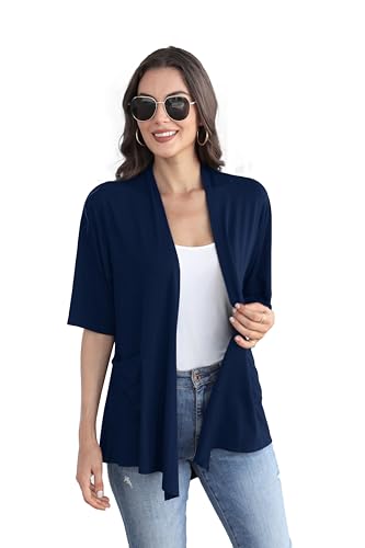 Image of ADANIKI Women 2026 Summer Lightweight Cardigan, Short Sleeve Open Front Casual Trendy Womens Kimono Cover Up with Pocket