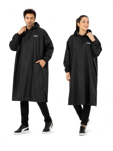 Image of ZEEL Polyester Rain Poncho Hooded Coat One Size Suit For Men And Women With Adjustable Hood Along With Reflective Back, Unisex Lightweight Long Coat And Reusable& Packable, Az31 Black Free