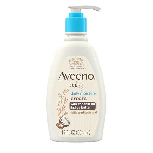 Image of Aveeno Baby Daily Moisturizing Cream with Prebiotic Oat, Hypoallergenic Baby Lotion with Coconut Oil & Shea Butter Moisturizes Sensitive Skin for 24 Hours, Gentle Coconut Scent, 12 fl. oz