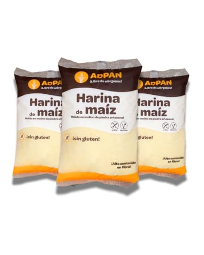 Adpan Harina De Maíz Molida En Molino De Piedra. Sin Gluten Ni Alérgenos. Pack De 3 Bolsas De 1 Kilo.