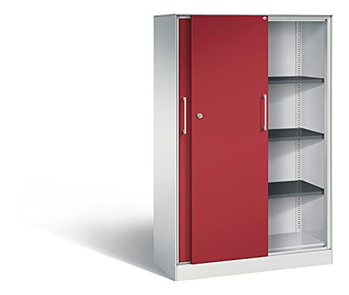 C+P Schiebetürenschrank Asisto H1635xB1000xT435mm Korpus Lichtgrau Fronten Rubinrot Anzahl Fächer 3