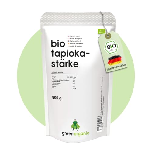 Almidón de tapioca orgánico, sin gluten, ideal para hornear, cocinar, engrosamiento, cuentas de tapioca orgánicas, té de burbujas, embotellado y controlado en Alemania, 900 g