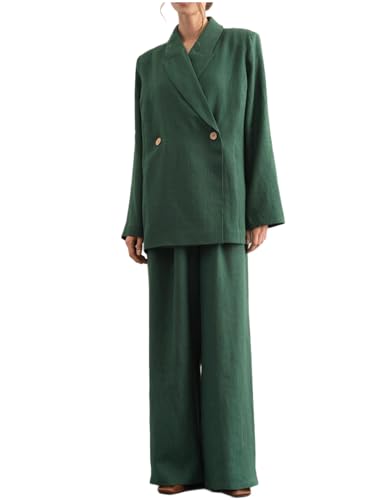 Costume en lin femme ensemble veste double boutonnage pantalon affaires
