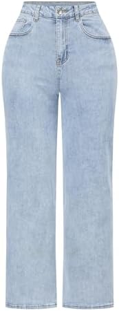 THUNDER STAR Womens High Waisted Wide Leg Jeans Stretchy Distress...