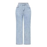 THUNDER STAR Womens High Waisted Wide Leg Jeans Stretchy Distressed Denim Pants 2#Light Blue XL