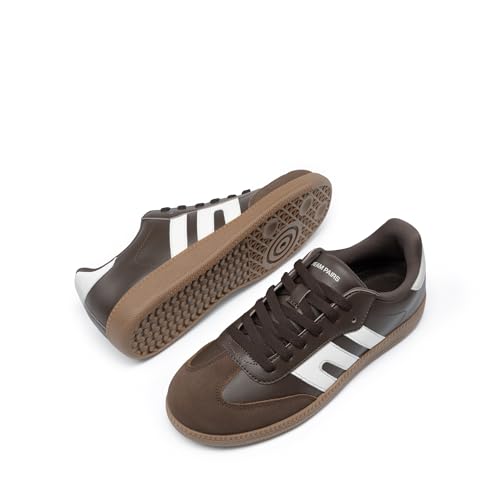 DREAM PAIRS Women's Tennis Sneakers Walking Flat Low-Top Casual Lace-Up Comfortable Nia Fashion Sneakers Shoes, Size 7.5,Brown,SDFN2442W