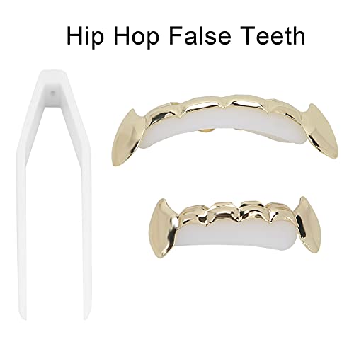 Plated Gold Grillz, Teeth Brace Decoration, Halloween Teeth With 2 Silicon Molding Bars Different 3 Colors Fake Teeth Brace For Halloween Parties/Hip Hop Fashion Shows/Music Concerts(Gold) #TOP6