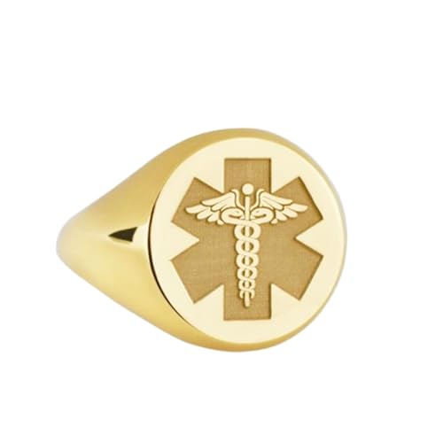 Symbole Médical en argent chevalière ronde plaquée or et bague pour homme et femme