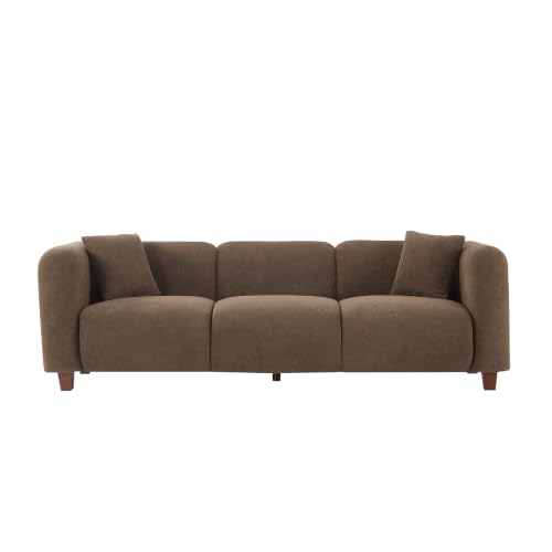 Image of Merax 87 inch Dark Brown Velvet Couch 3 Seater Modern Sofas for Living Room | with 2 Pillows, Foam Filled Cushions, Solid Wood Legs, Upholstered Backrest and Armrest, Bear 900lbs, 87 inchW x 29.5 inchD x 26.5 inchH