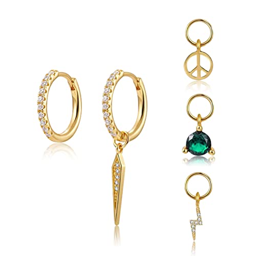 Pendientes Aro con Colgantes Oro Pendientes Aro con Colgantes Reemplazables Mini Pendientes con Cristal Verde Huggie Pendientes Pequeños Regalo para Mujer Hombre Cumpleaños Navidad Cover