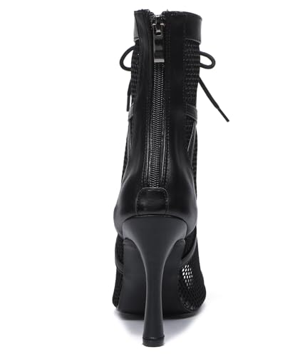 Image of Dance Practice Shoes for Women Mesh Ballroom Sandals Heels Party Prom Ankle Booties with Zip