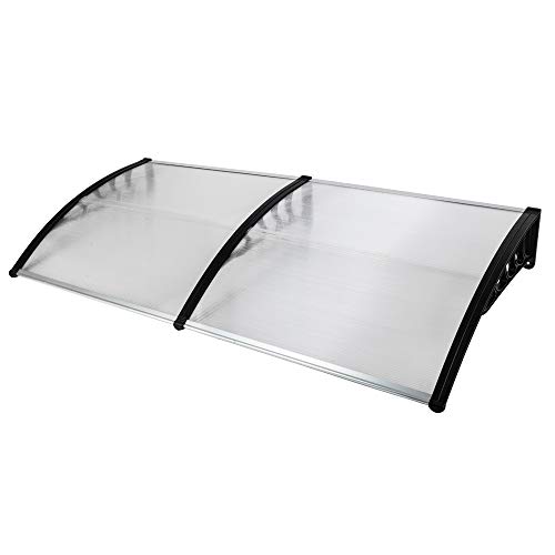 116 inch / 78 inch / 39 inch Window Awning Outdoor Polycarbonate Hollow Sheet Door Patio Canopy (Silver Canopy + Black Bracket, 40''x 80'')